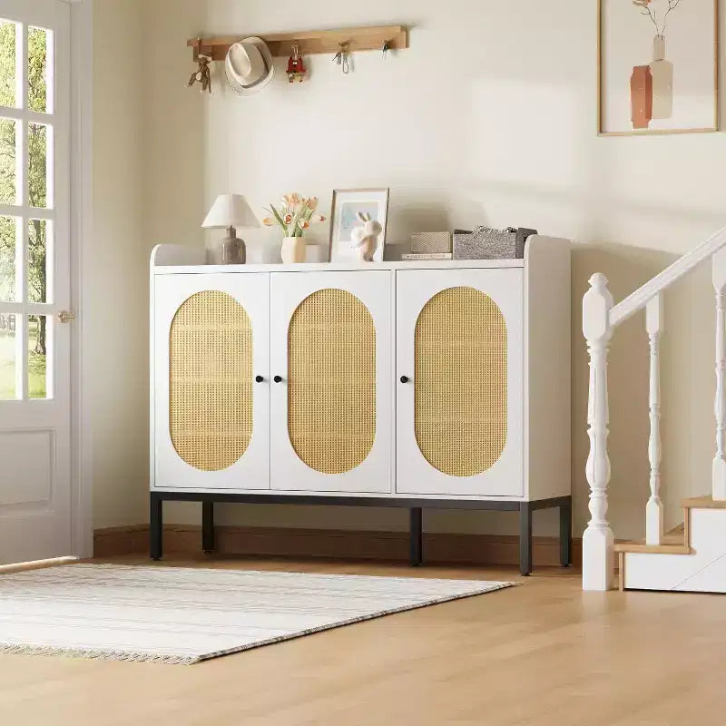 Armoire en rotin à 3 portes, organisateur de rangement pour chaussures avec étagères réglables, armoire de rangement 7 niveaux non encastrée pour entrée, couloir, salon