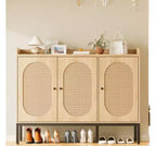 Armoire en rotin à 3 portes, organisateur de rangement pour chaussures avec étagères réglables, armoire de rangement 7 niveaux non encastrée pour entrée, couloir, salon