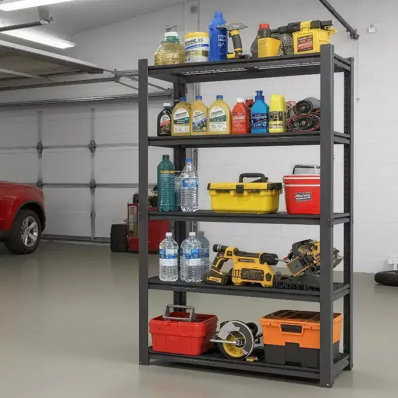 VIYET 72 Étagère en treillis métallique robuste à 5 niveaux - Capacité totale de 2 000 lb Rangement réglable pour cellier, garage et cuisine, noir