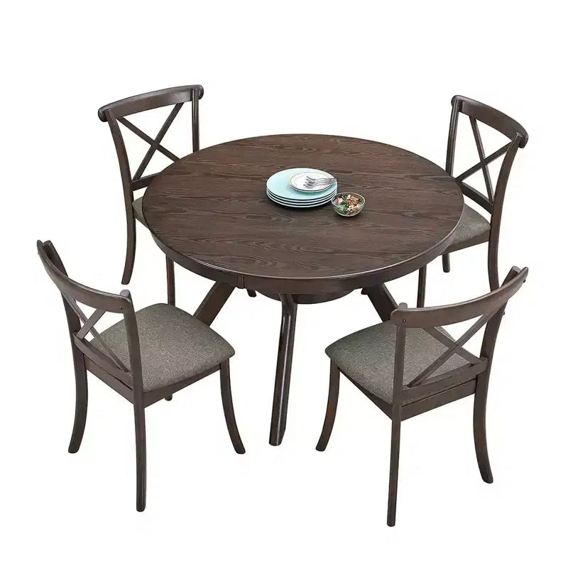 Ensemble de salle à manger moderne 5 pièces en bois, table ronde de 120 cm avec 4 chaises rembourrées, meubles pour petits espaces de cuisine et salle à manger - Panipeachy
