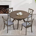 Ensemble de salle à manger moderne 5 pièces en bois, table ronde de 120 cm avec 4 chaises rembourrées, meubles pour petits espaces de cuisine et salle à manger - Panipeachy