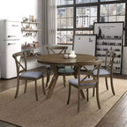 Ensemble de salle à manger moderne 5 pièces en bois, table ronde de 120 cm avec 4 chaises rembourrées, meubles pour petits espaces de cuisine et salle à manger - Panipeachy