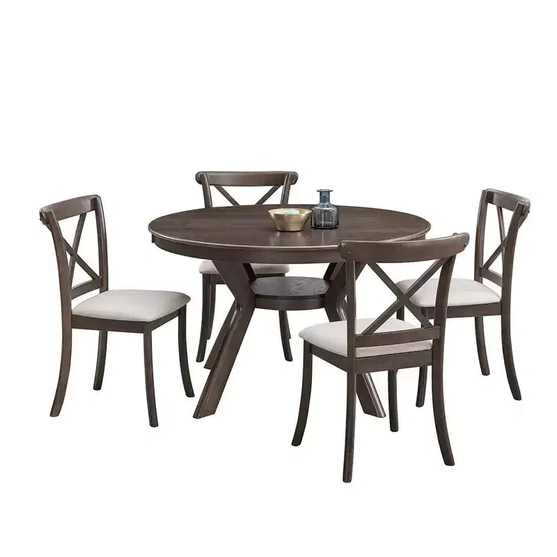 Ensemble de salle à manger moderne 5 pièces en bois, table ronde de 120 cm avec 4 chaises rembourrées, meubles pour petits espaces de cuisine et salle à manger - Panipeachy