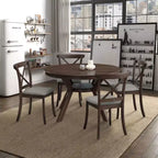 Ensemble de salle à manger moderne 5 pièces en bois, table ronde de 120 cm avec 4 chaises rembourrées, meubles pour petits espaces de cuisine et salle à manger - Panipeachy