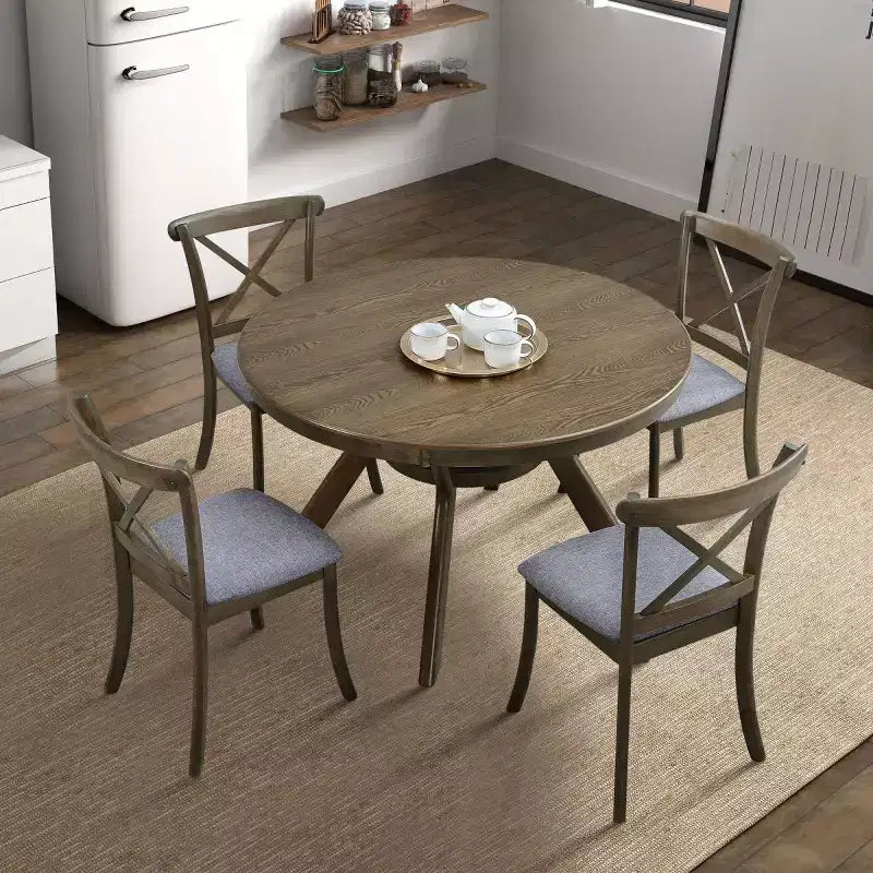 Ensemble de salle à manger moderne 5 pièces en bois, table ronde de 120 cm avec 4 chaises rembourrées, meubles pour petits espaces de cuisine et salle à manger - Panipeachy
