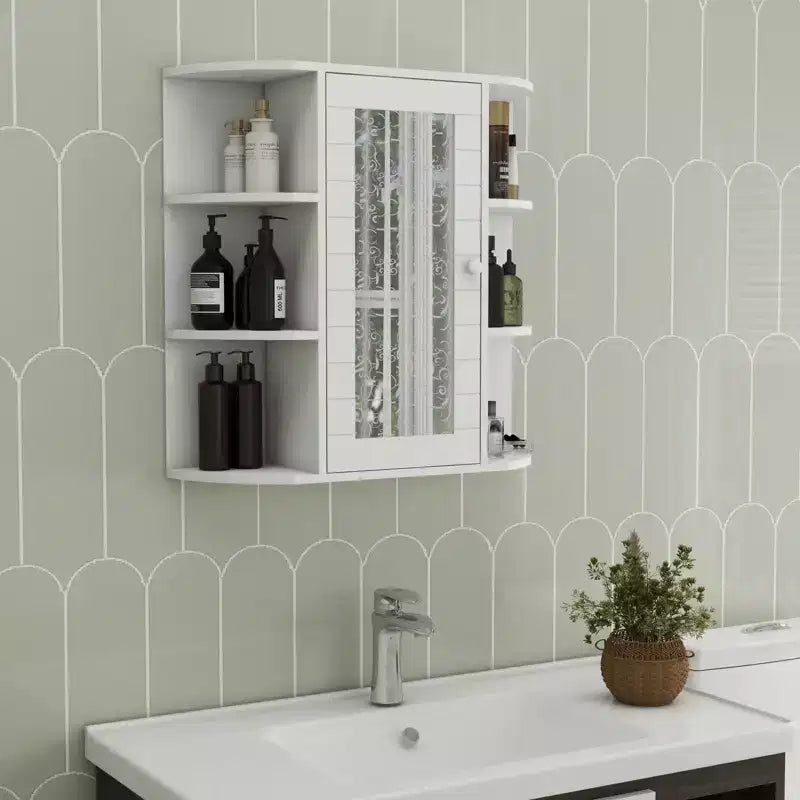 Meuble de salle de bain mural avec étagères réglables, 6 étagères ouvertes et grand espace de rangement pour salle de bain et buanderie