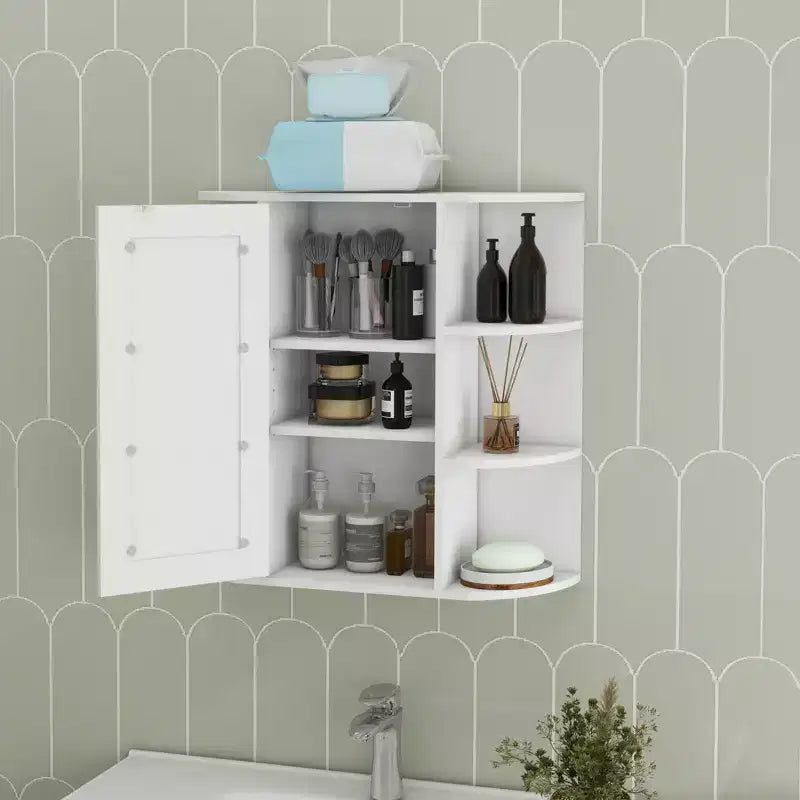 Meuble de salle de bain mural avec étagères réglables, 6 étagères ouvertes et grand espace de rangement pour salle de bain et buanderie
