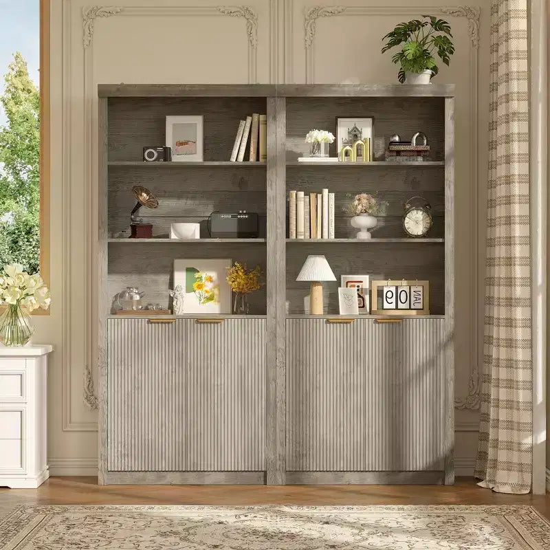 Bibliothèque et étagère de 70,9 pouces de haut, bibliothèque en bois avec portes, bibliothèques à 5 étagères avec étagère supérieure réglable pour bureau à domicile, salon