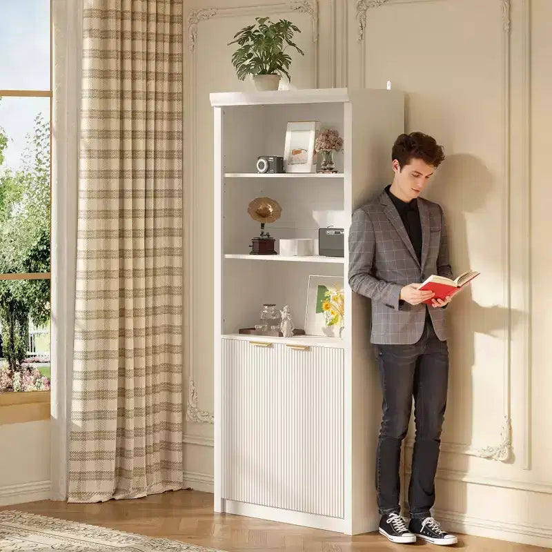 Bibliothèque et étagère de 70,9 pouces de haut, bibliothèque en bois avec portes, bibliothèques à 5 étagères avec étagère supérieure réglable pour bureau à domicile, salon