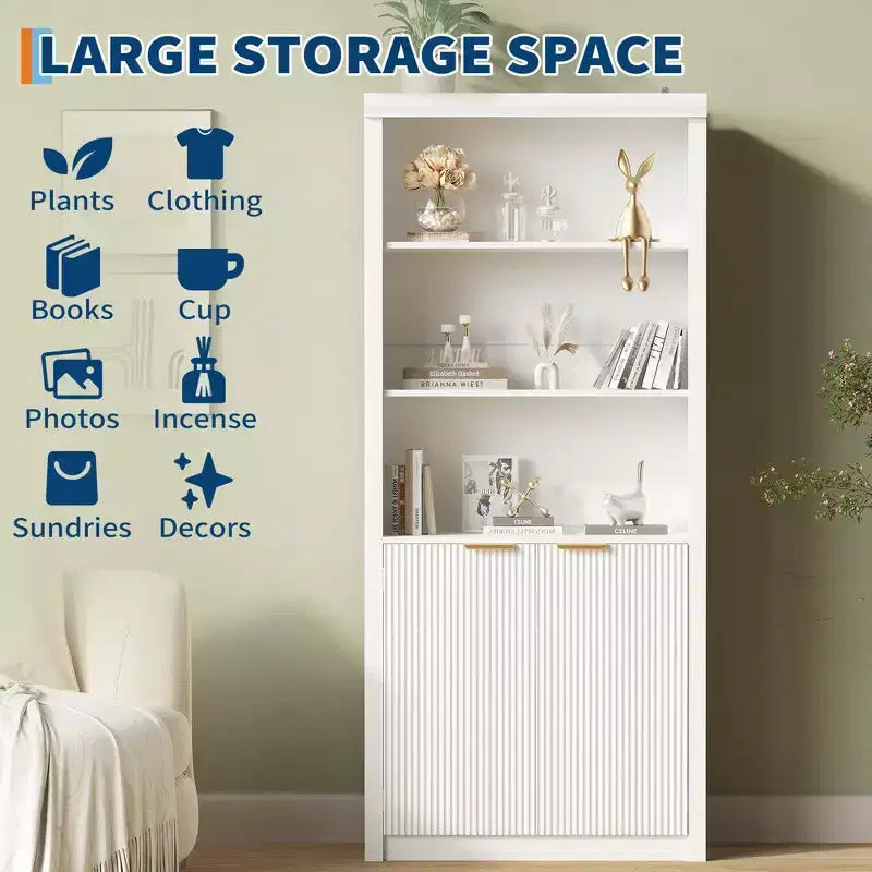 Bibliothèque et étagère de 70,9 pouces de haut, bibliothèque en bois avec portes, bibliothèques à 5 étagères avec étagère supérieure réglable pour bureau à domicile, salon