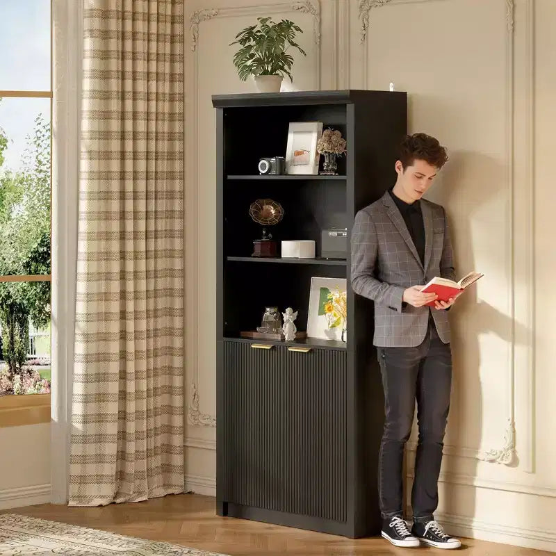 Bibliothèque et étagère de 70,9 pouces de haut, bibliothèque en bois avec portes, bibliothèques à 5 étagères avec étagère supérieure réglable pour bureau à domicile, salon