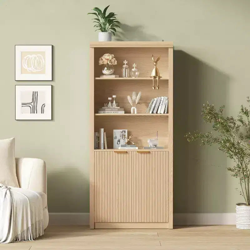 Bibliothèque et étagère de 70,9 pouces de haut, bibliothèque en bois avec portes, bibliothèques à 5 étagères avec étagère supérieure réglable pour bureau à domicile, salon