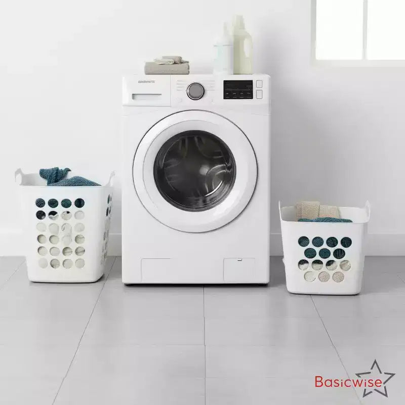 Lot de 2 paniers à linge Basicwise avec poignées – Grands et petits paniers à linge ventilés, bacs empilables légers pour chambre à coucher, salle de bain