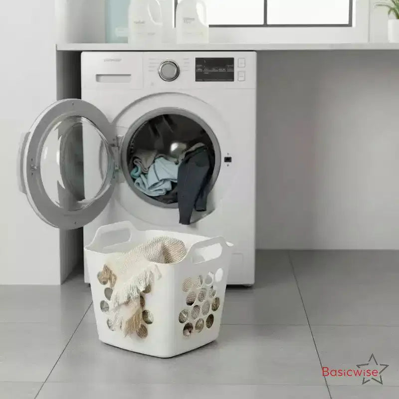 Lot de 2 paniers à linge Basicwise avec poignées – Grands et petits paniers à linge ventilés, bacs empilables légers pour chambre à coucher, salle de bain