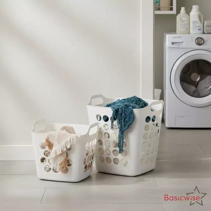 Lot de 2 paniers à linge Basicwise avec poignées – Grands et petits paniers à linge ventilés, bacs empilables légers pour chambre à coucher, salle de bain