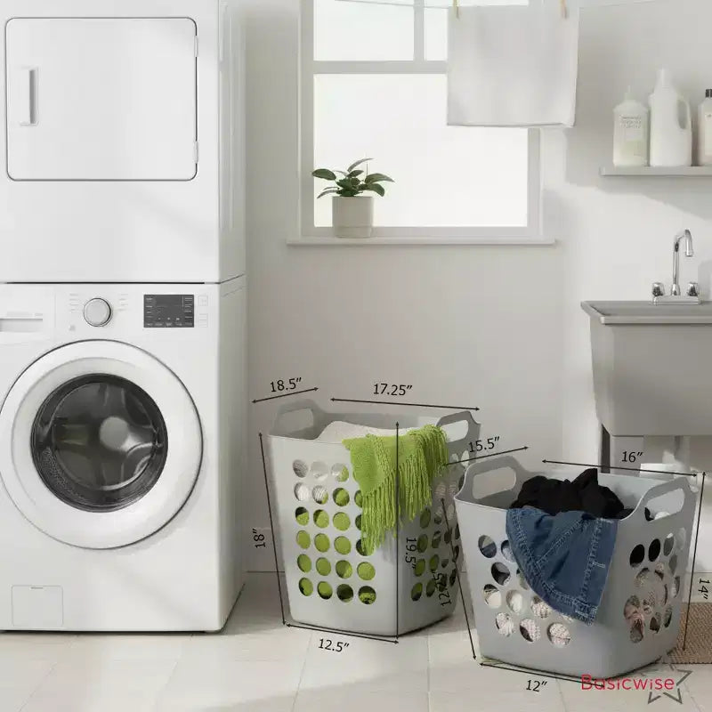 Lot de 2 paniers à linge Basicwise avec poignées – Grands et petits paniers à linge ventilés, bacs empilables légers pour chambre à coucher, salle de bain