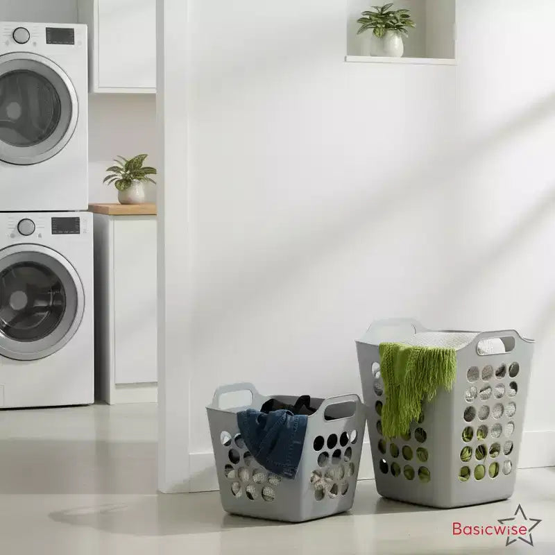 Lot de 2 paniers à linge Basicwise avec poignées – Grands et petits paniers à linge ventilés, bacs empilables légers pour chambre à coucher, salle de bain
