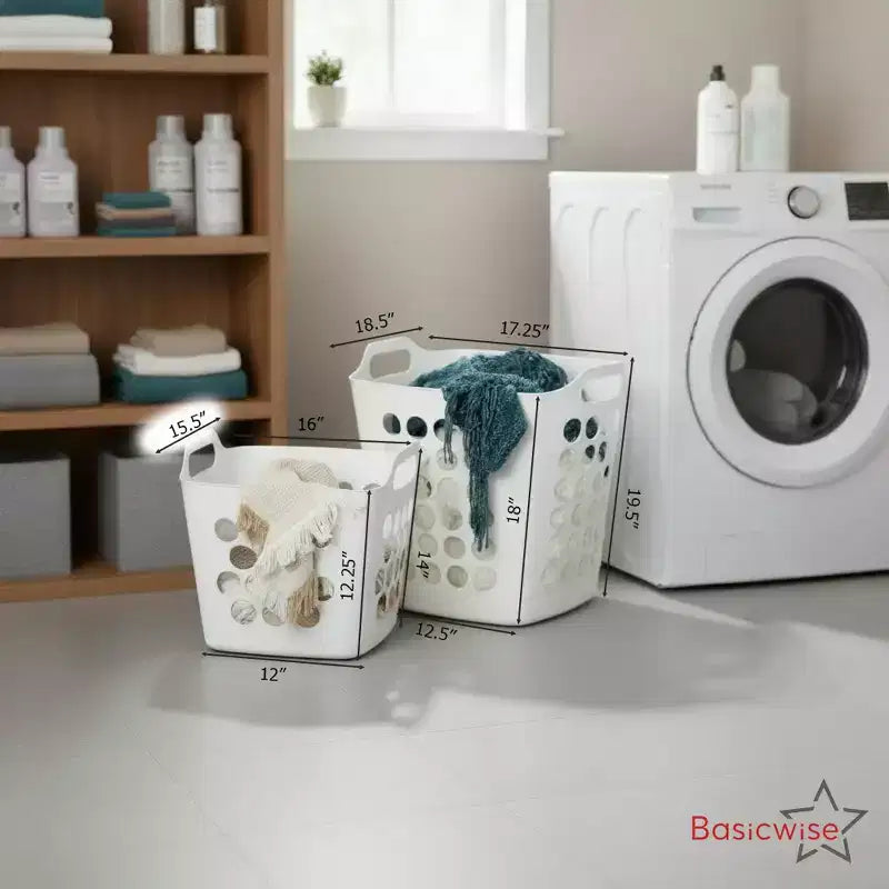 Lot de 2 paniers à linge Basicwise avec poignées – Grands et petits paniers à linge ventilés, bacs empilables légers pour chambre à coucher, salle de bain