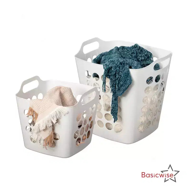 Lot de 2 paniers à linge Basicwise avec poignées – Grands et petits paniers à linge ventilés, bacs empilables légers pour chambre à coucher, salle de bain