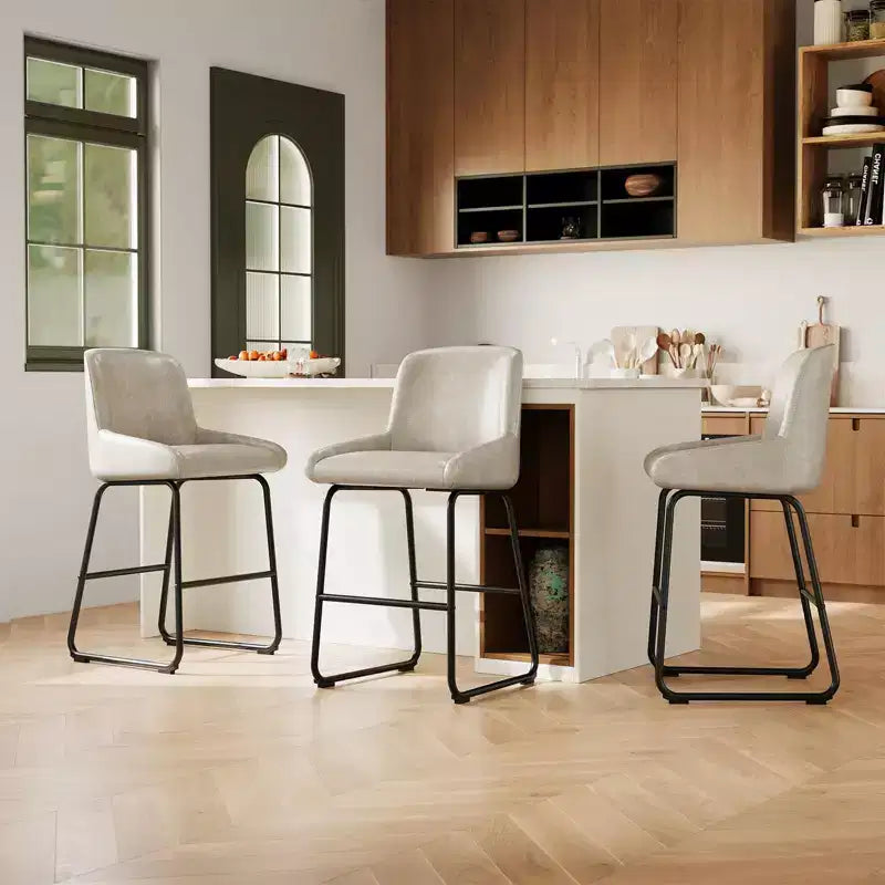 Lot de 3 tabourets de bar, tabourets de bar en cuir PU hauteur comptoir avec dossier et repose-pieds, chaises de bar rembourrées pour salle à manger et îlot de cuisine