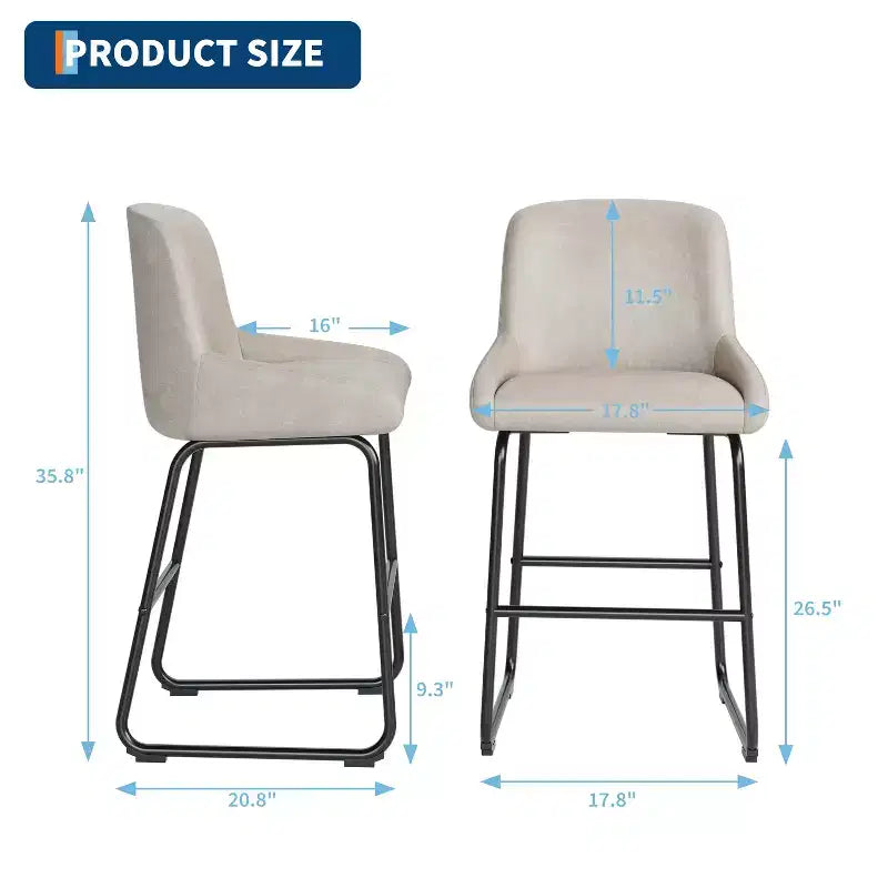 Lot de 3 tabourets de bar, tabourets de bar en cuir PU hauteur comptoir avec dossier et repose-pieds, chaises de bar rembourrées pour salle à manger et îlot de cuisine