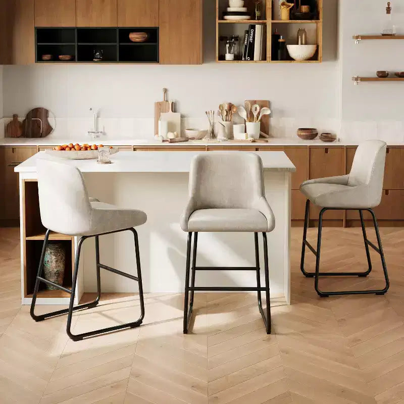 Lot de 3 tabourets de bar, tabourets de bar en cuir PU hauteur comptoir avec dossier et repose-pieds, chaises de bar rembourrées pour salle à manger et îlot de cuisine