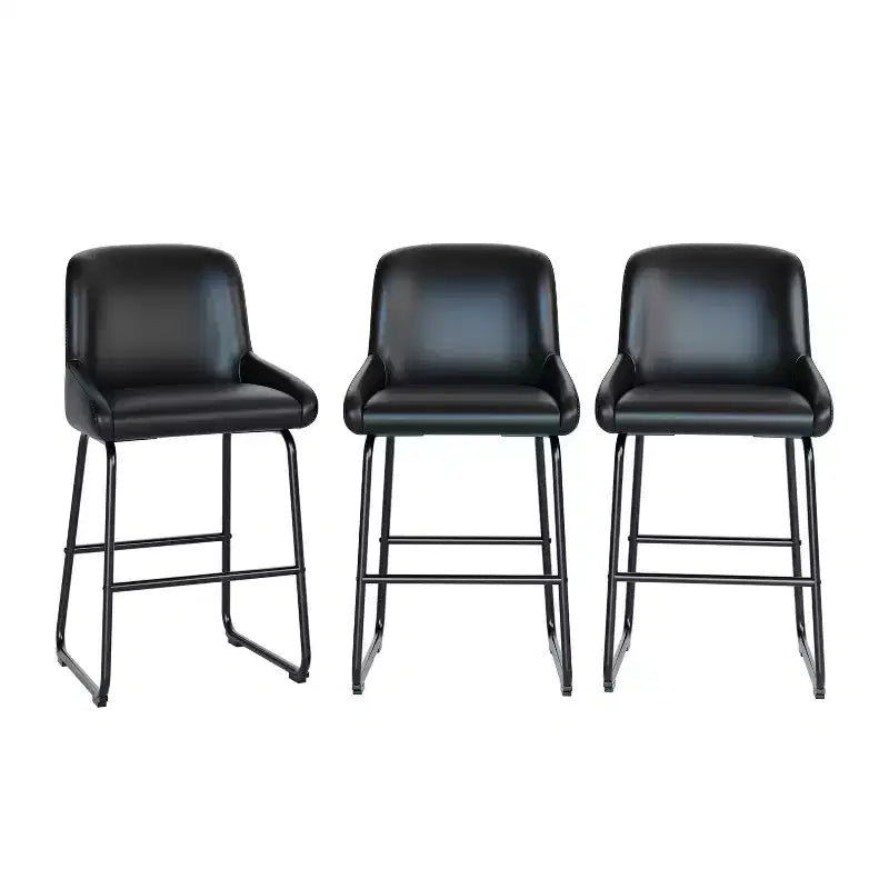 Lot de 3 tabourets de bar, tabourets de bar en cuir PU hauteur comptoir avec dossier et repose-pieds, chaises de bar rembourrées pour salle à manger et îlot de cuisine