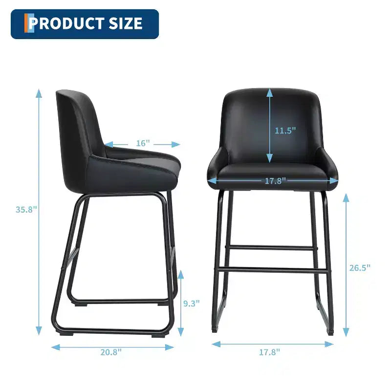 Lot de 3 tabourets de bar, tabourets de bar en cuir PU hauteur comptoir avec dossier et repose-pieds, chaises de bar rembourrées pour salle à manger et îlot de cuisine