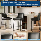 Lot de 3 tabourets de bar, tabourets de bar en cuir PU hauteur comptoir avec dossier et repose-pieds, chaises de bar rembourrées pour salle à manger et îlot de cuisine