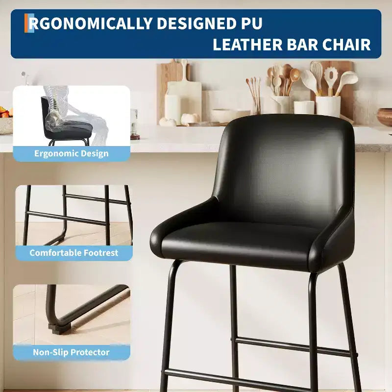 Lot de 3 tabourets de bar, tabourets de bar en cuir PU hauteur comptoir avec dossier et repose-pieds, chaises de bar rembourrées pour salle à manger et îlot de cuisine