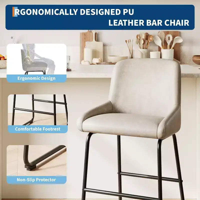 Lot de 3 tabourets de bar, tabourets de bar en cuir PU hauteur comptoir avec dossier et repose-pieds, chaises de bar rembourrées pour salle à manger et îlot de cuisine