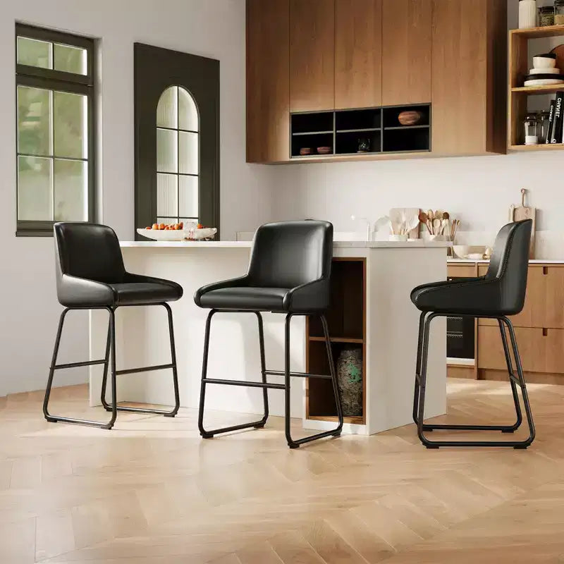 Bar Stools Set of 3, PU Leather Counter Height Barstools with Back and Footrest, Upholstered Bar Chairs for Dining Room Kitchen Island