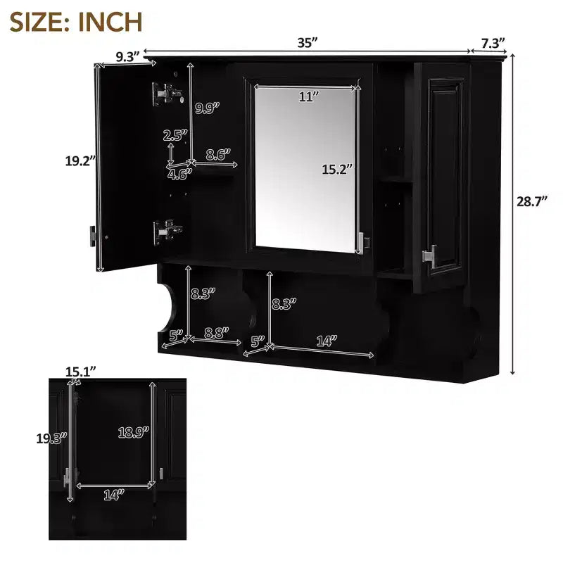 CASAINC Armoire de toilette murale 35 x 28 avec étagères ouvertes, meuble de rangement moderne pour salle de bain