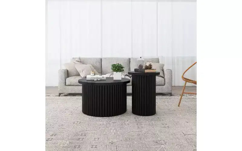 TUYOHW 2-Piece Round Nesting Coffee Table Set, Wood Grain Leg Center Table with Storage Space, Modern Side Tables Accent End Table