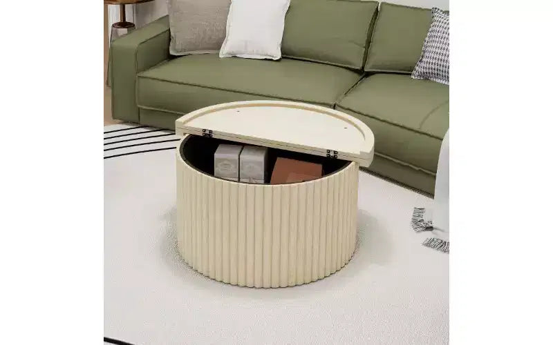 TUYOHW Ensemble de 2 tables basses gigognes rondes, table basse à pieds effet bois avec espace de rangement, tables d'appoint modernes