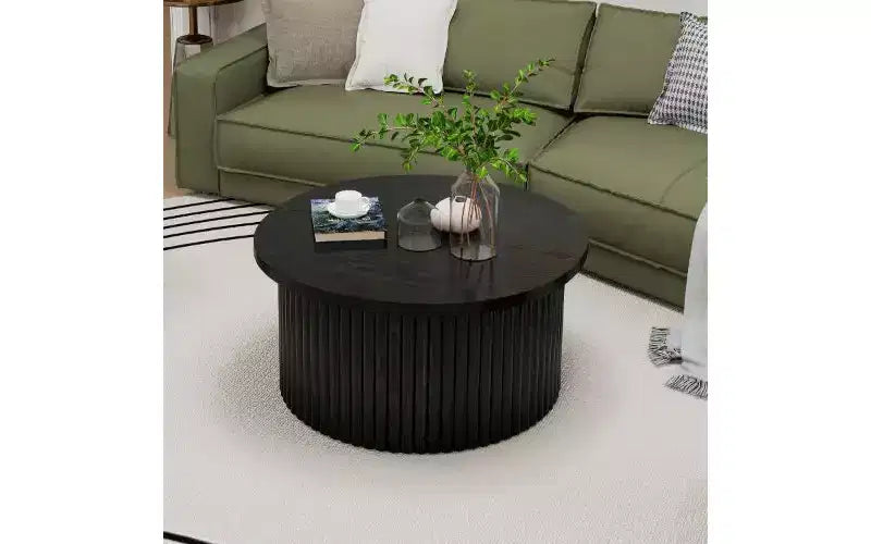 TUYOHW Ensemble de 2 tables basses gigognes rondes, table basse à pieds effet bois avec espace de rangement, tables d'appoint modernes
