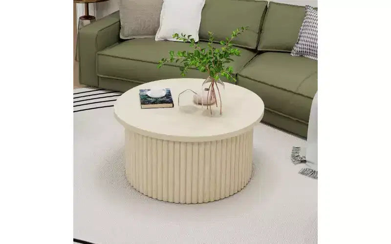 TUYOHW Ensemble de 2 tables basses gigognes rondes, table basse à pieds effet bois avec espace de rangement, tables d'appoint modernes