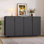 Clihome Buffet avec rangement, buffet avec grand espace de rangement, buffet à 4 portes cannelées avec étagères réglables