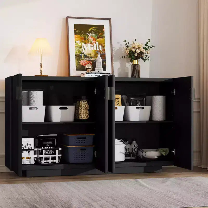 Clihome Buffet avec rangement, buffet avec grand espace de rangement, buffet à 4 portes cannelées avec étagères réglables