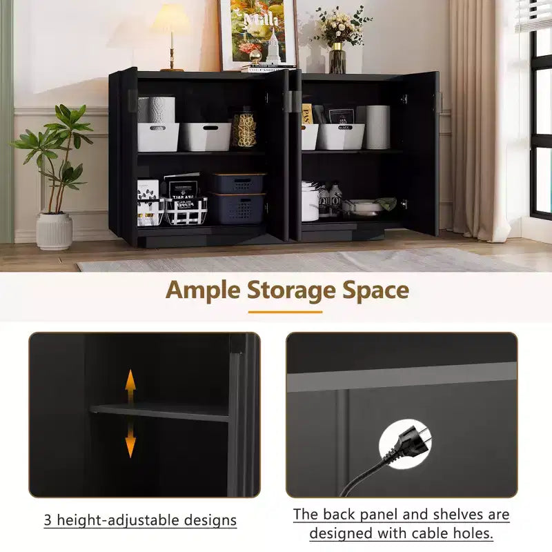 Clihome Buffet avec rangement, buffet avec grand espace de rangement, buffet à 4 portes cannelées avec étagères réglables