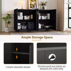 Clihome Buffet avec rangement, buffet avec grand espace de rangement, buffet à 4 portes cannelées avec étagères réglables