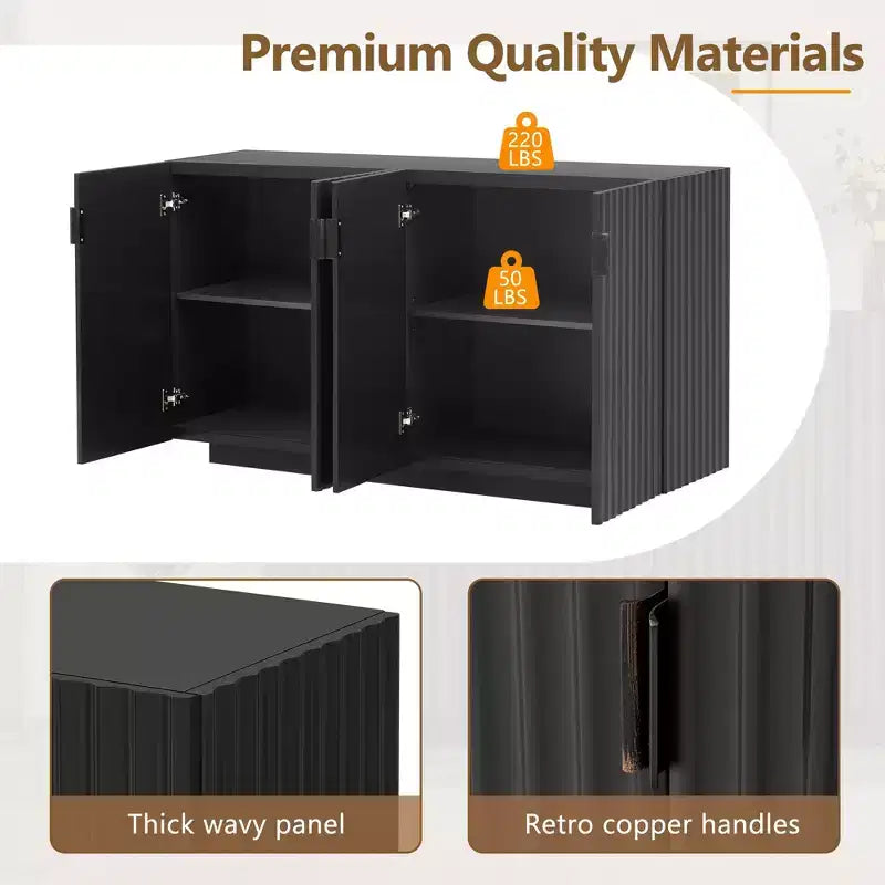 Clihome Buffet avec rangement, buffet avec grand espace de rangement, buffet à 4 portes cannelées avec étagères réglables