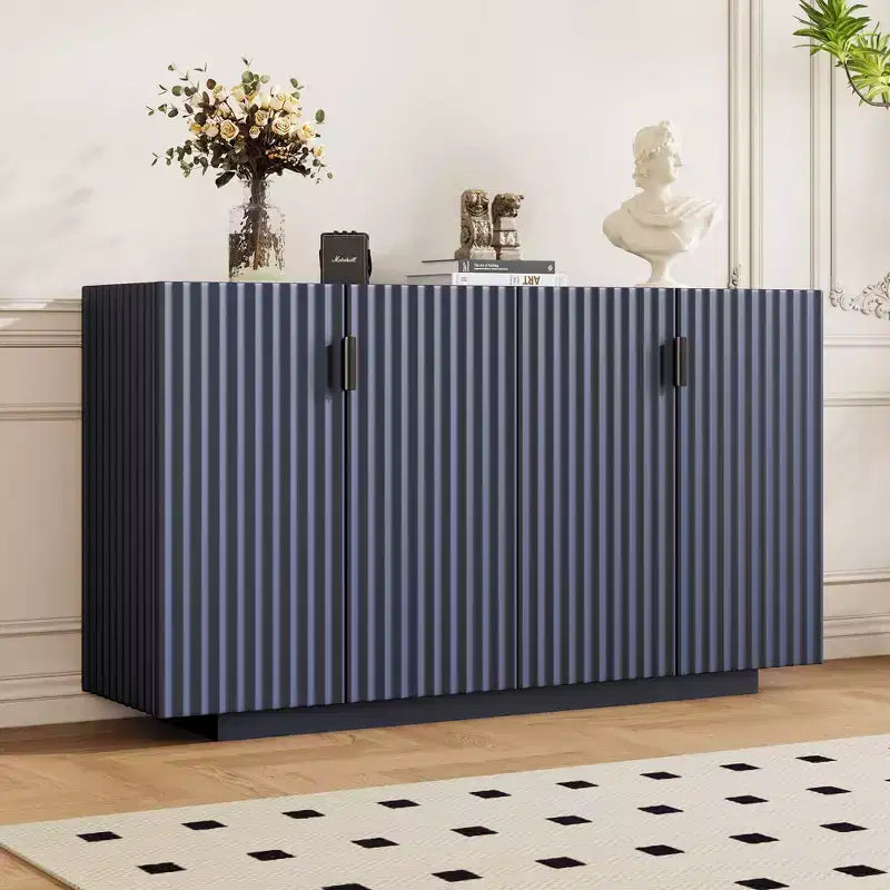 Clihome Buffet avec rangement, buffet avec grand espace de rangement, buffet à 4 portes cannelées avec étagères réglables