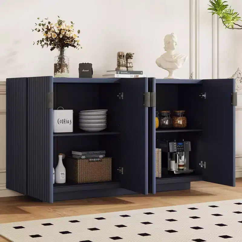 Clihome Buffet avec rangement, buffet avec grand espace de rangement, buffet à 4 portes cannelées avec étagères réglables