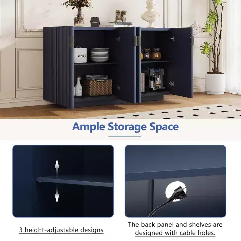 Clihome Buffet avec rangement, buffet avec grand espace de rangement, buffet à 4 portes cannelées avec étagères réglables