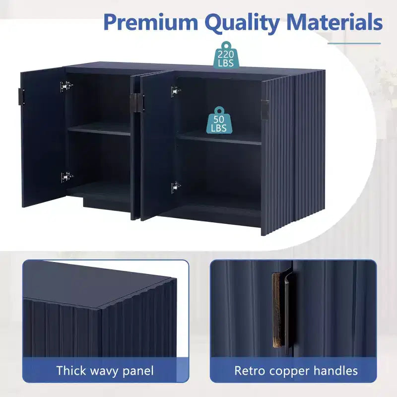 Clihome Buffet avec rangement, buffet avec grand espace de rangement, buffet à 4 portes cannelées avec étagères réglables