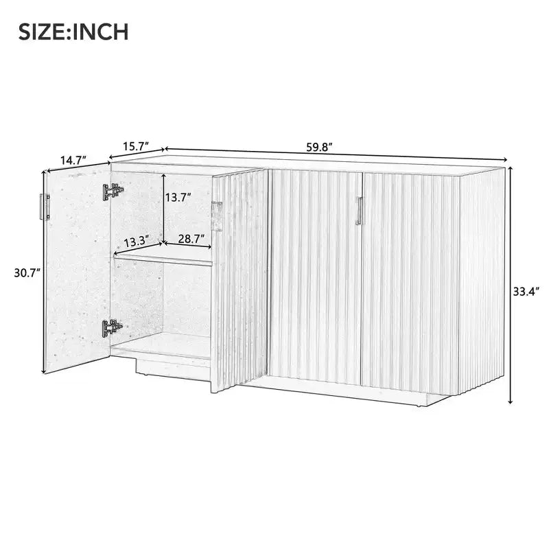 Clihome Buffet avec rangement, buffet avec grand espace de rangement, buffet à 4 portes cannelées avec étagères réglables