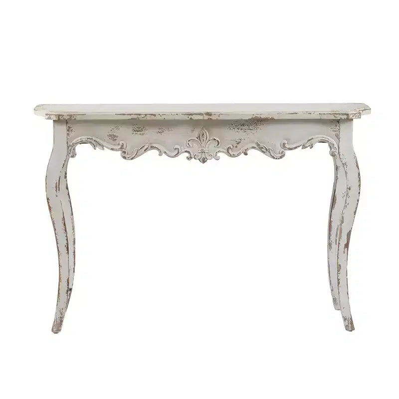 Console étroite blanchie à la chaux pour couloir et salon 46x16.5x30