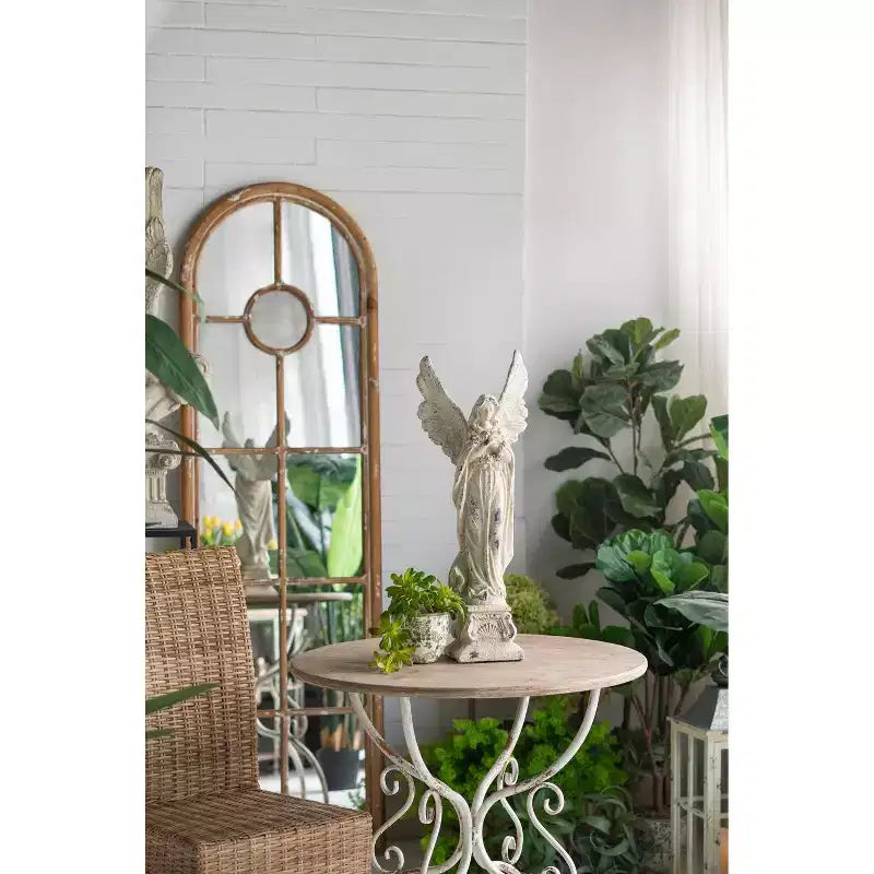 Table ronde en bois avec pieds en métal ouvragé finition blanche 31,5x31,5