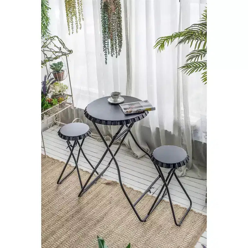 Table d'appoint noire escamotable avec deux sièges 57,5x23,6x39,8